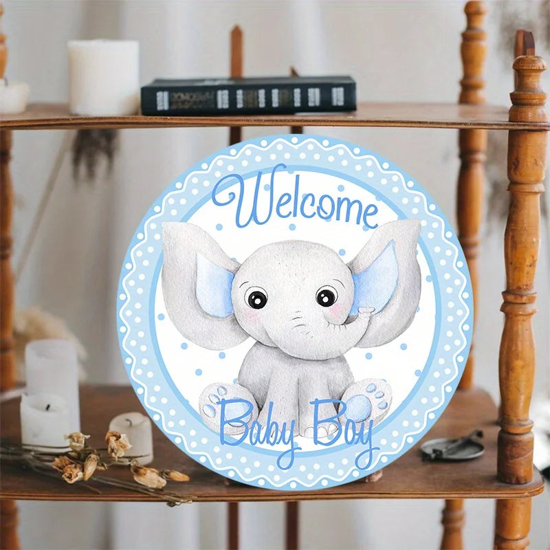 décoration murale bébé éléphanteau bienvenue aluminium résistant 20x20cm aquarelle