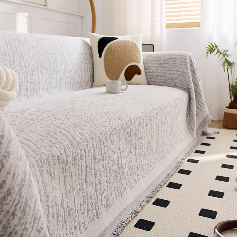 housses canapé moderne beige gris vert rayures chenille polyestère universal toutes saisons