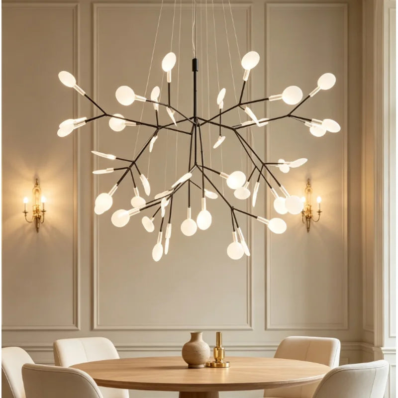 suspension lumineuse contemporaine branches stylisées 50cm 72cm 98cm noir blanc