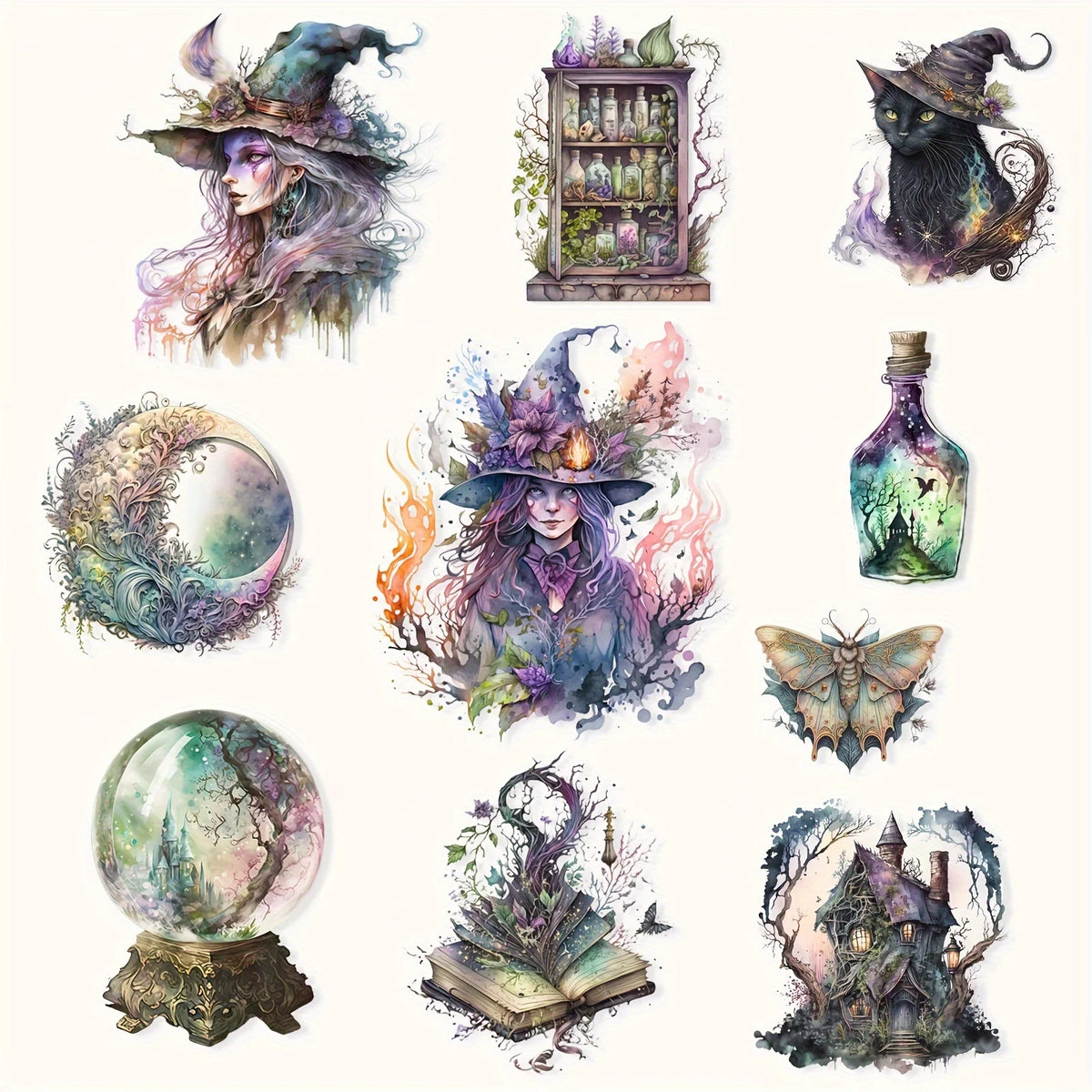 autocollants multicolores fantaisie magique artisanat scrapbooking journaux bricolage sorcières chats bougies châteaux cristaux livres