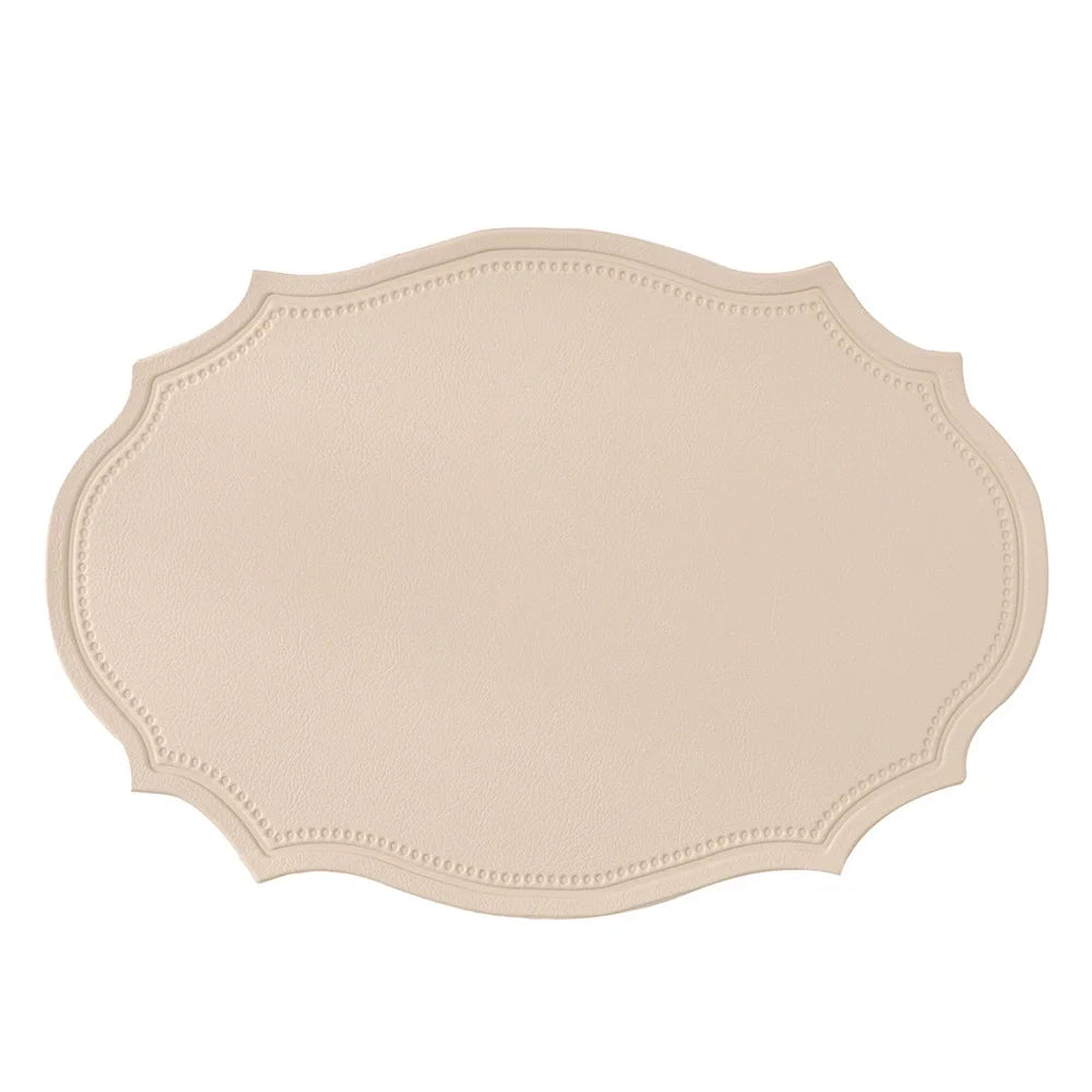 tapis table moderne bleu vert orange gris marron cuir bordure ornée respectueux environnement