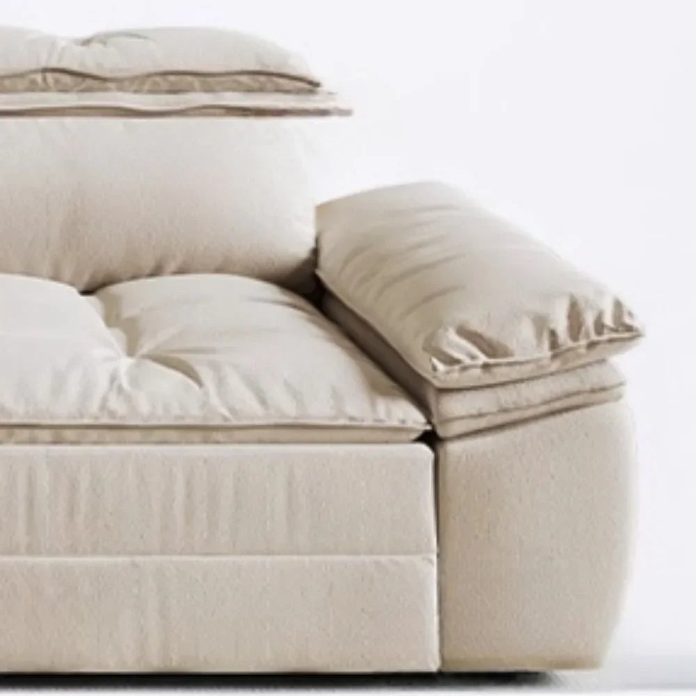 canapé moderne tissus composites beige motif palmiers fixations coussins dimension 280cm