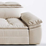 canapé moderne tissus composites beige motif palmiers fixations coussins dimension 280cm