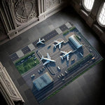 tapis jeu enfant aéroport piste avion décoratif chambre salon gris bleu blanc moderne