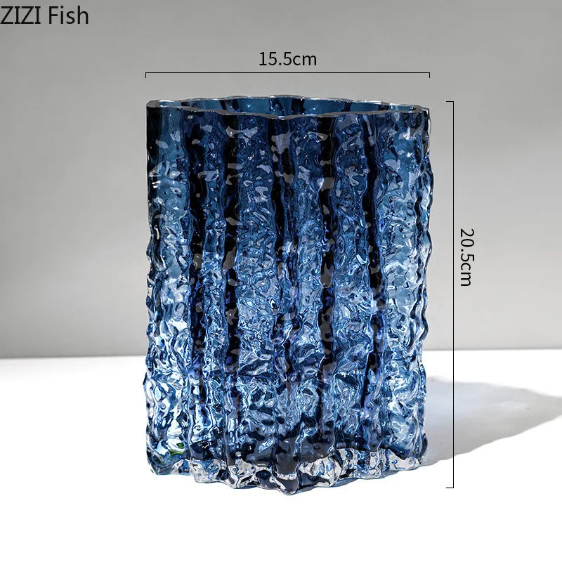 vase decoratif moderne verre texturé transparent floral table maison artístico minimaliste