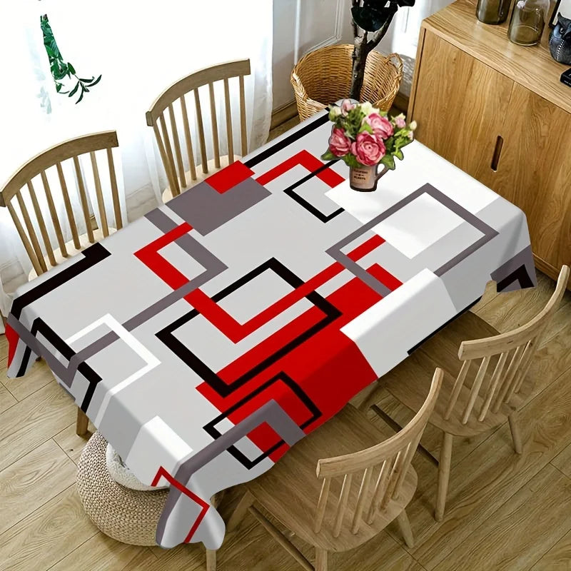 nappe table géométrique moderne rouge noire blanche polyester coton imperméable extérieur mariage festivité