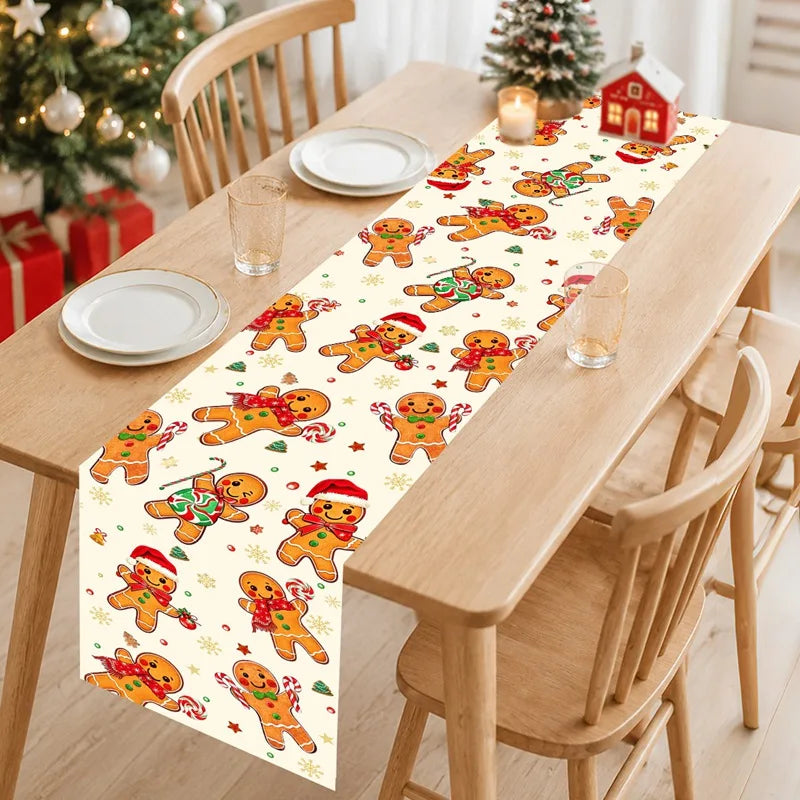 table cuisine noel chemin table festif pain epices decorations sapin guirlandes cadeaux festive hiver