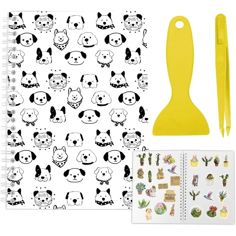 carnet notes blanc moderne 40 pages autocollantes motifs chiens stylos adhésifs spirale