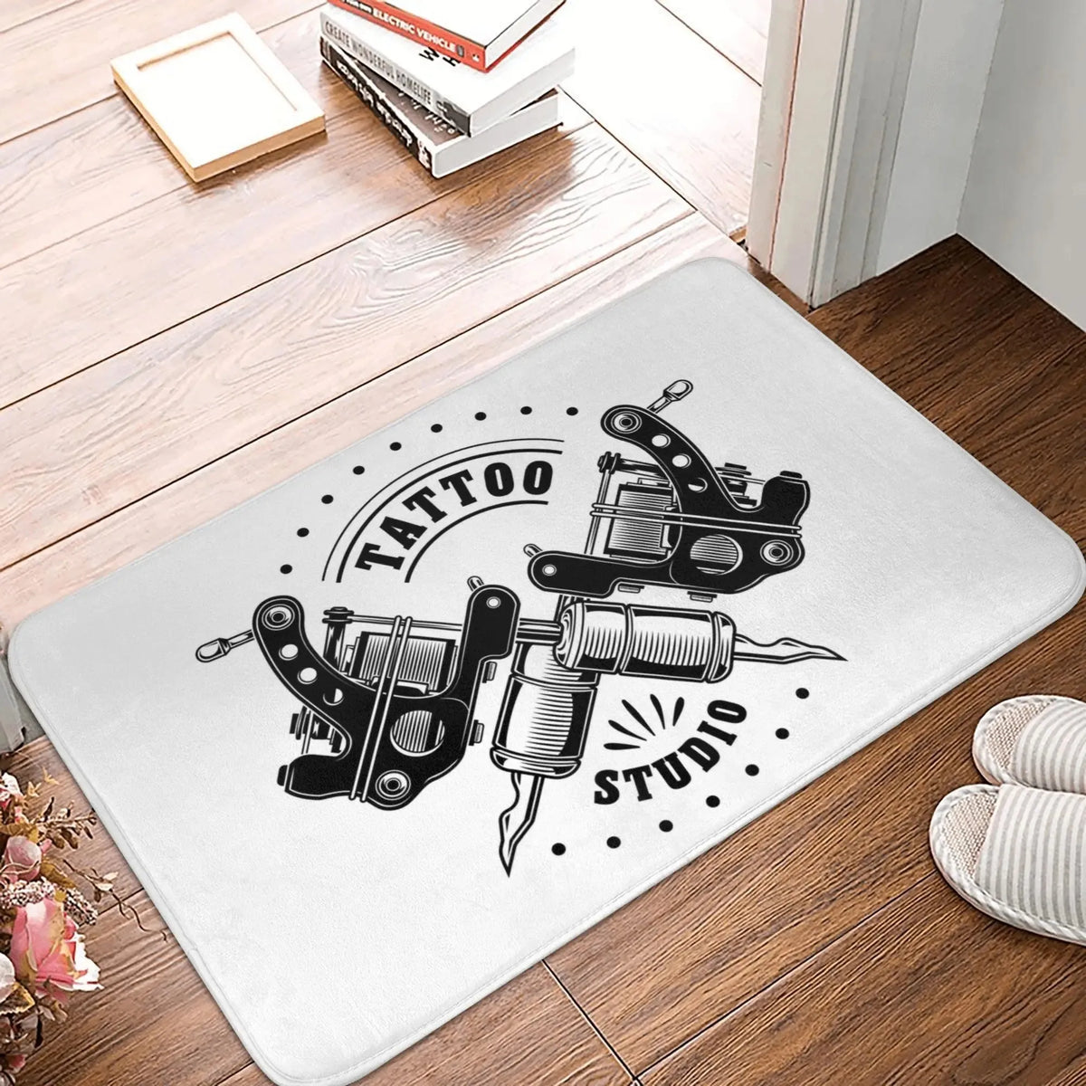 tapis sol intérieur velouté motif floral lettres dorées anti dérapant accueil entrée maison