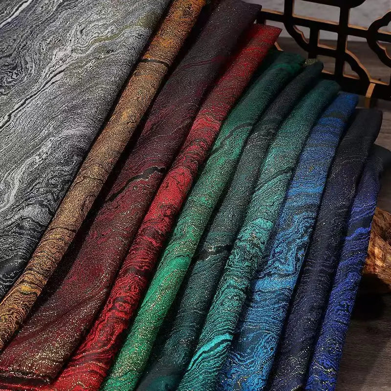 tissu polyester marbré brillant moderne élégant bleu vert rouge marron noir rideau jupe décoration