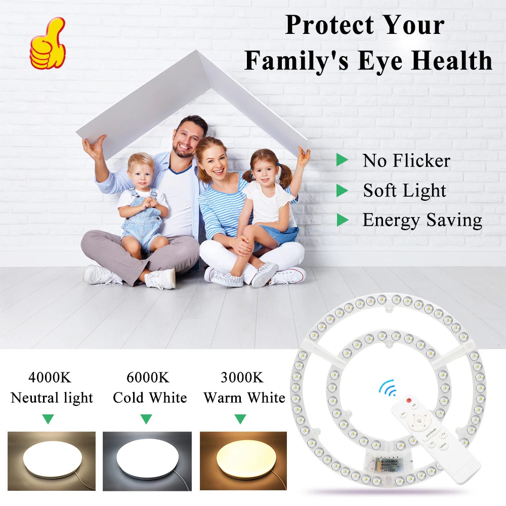 lampe led circulaire blanc moderne énergie économie télécommande 220v 72w