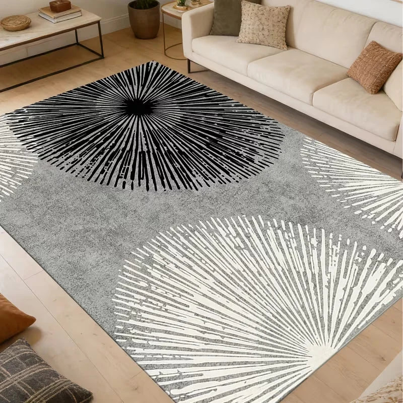 tapis moderne gris rayures radiales antidérapant polypropylène polyester salon chambreextérieur
