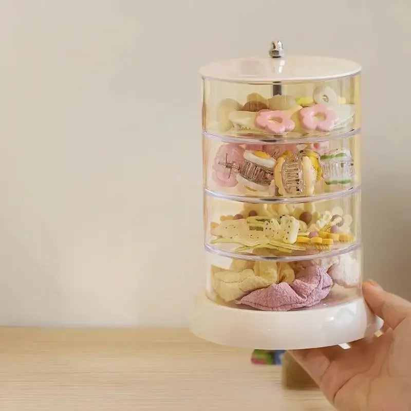 présentoir rotatif multi niveaux transparent accessoires cheveux rangement moderne anneau élastique barrette pinces