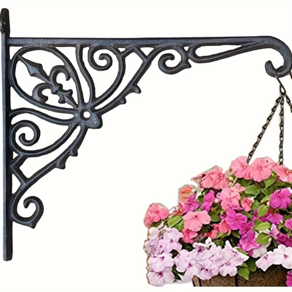 support mural plante suspendue marron foncé décoration florale spirales classique ornementé fixations fleurs roses