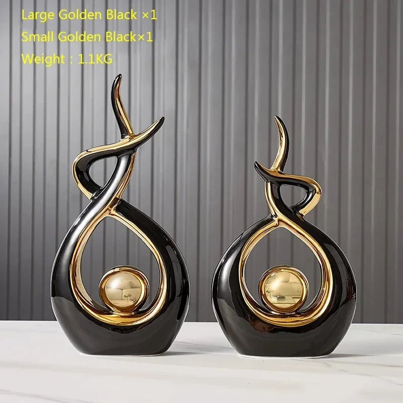 sculptures décoratives abstraites vase sphère noir doré vert émaillées modernes