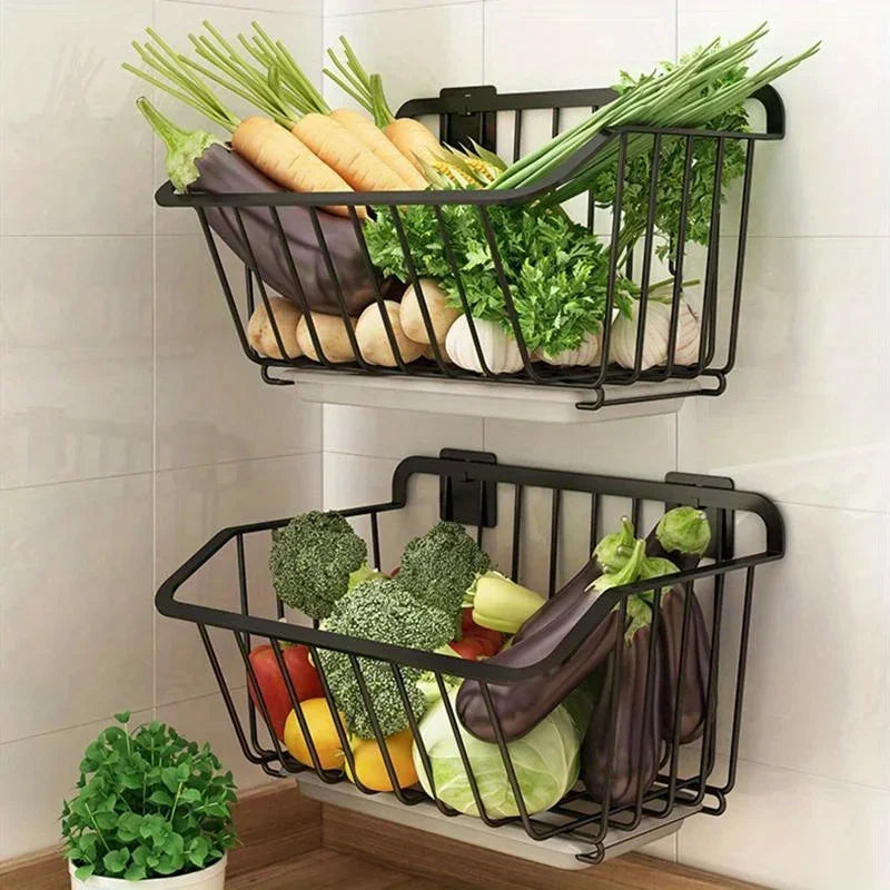 paniers suspendus acier inoxydable treillis moderne étagères murales légumes fruits épices organisateur cuisine minimaliste
