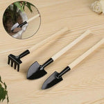 outils jardin miniature pelle grelinette noir bois clair pot fleur cactusintérieur jardinage rustic