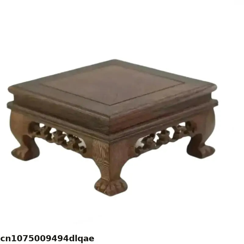 support d'affichage bois sculpté classique pied table vintage marron foncé motifs naturels