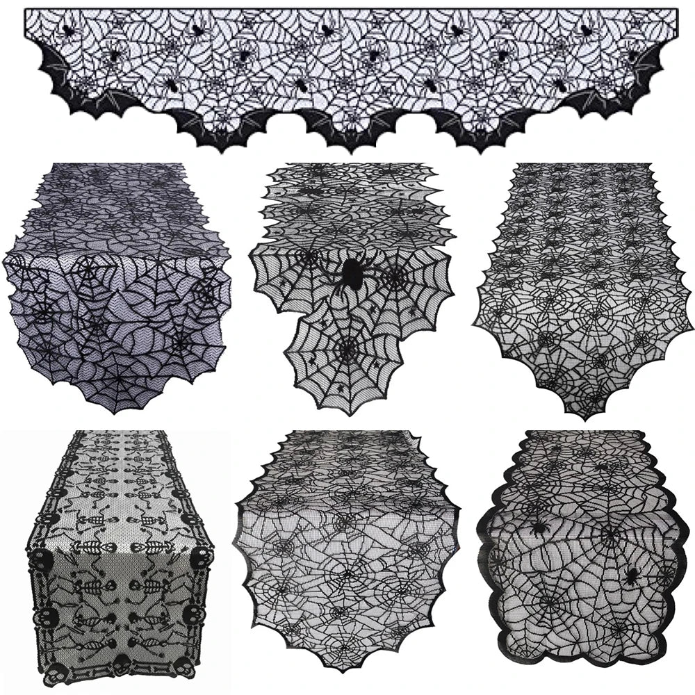 chemin table halloween noir toile araignee araignees etoiles gothique decoration table fête halloween