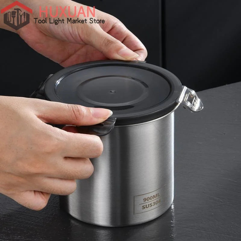 boîtes hermétiques acier inoxydable coffrets alimentaires épices grains couvercle transparent moderne minimaliste