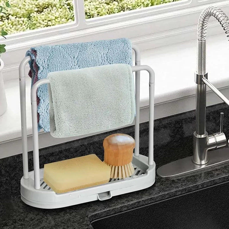 porte serviettes cuisine moderne gris clair texture mat serviettes éponge gant nettoyage brosse vaisselle