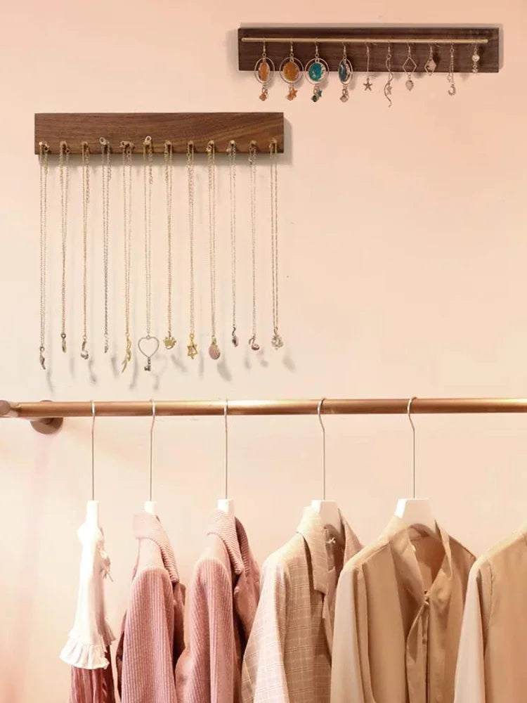 présentoir bijoux bois marron moderne colliers boucles d'oreilles rangement mural portable commercial domestique minimaliste