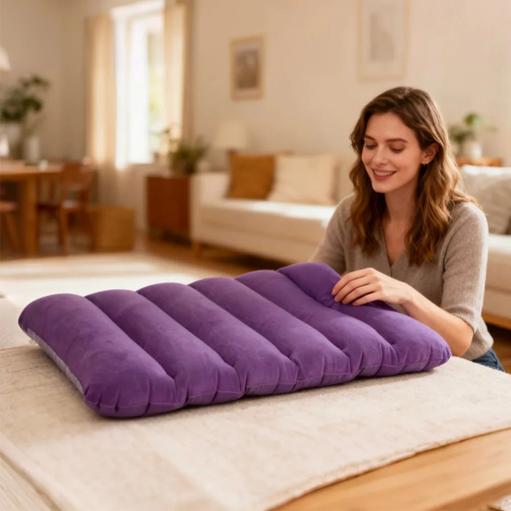 coussin gonflable velours violet confortable extérieur canapé jardin