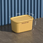 boîtes rangement plastique bleu blanc jaune rayures poignées couvercle moderne respectueux environnement