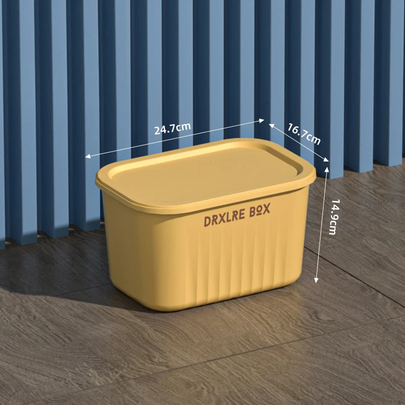 boîtes rangement plastique bleu blanc jaune rayures poignées couvercle moderne respectueux environnement