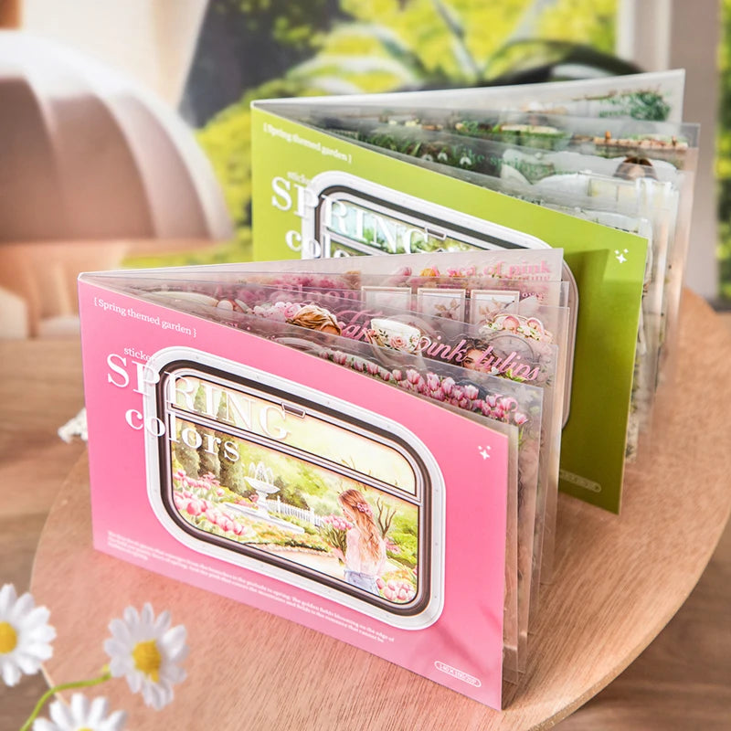 livre autocollants illustrations vintage fleurs papillons textes couleurs printemps jardin