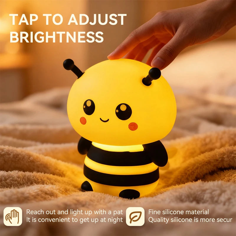 lampe nuit jaune rayures noires sourire cartoon mignonne yeux roses chambre décoration nocturne lumière