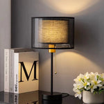 lampe table moderne noir doré tissu abat jour interrupteur led salon chambre