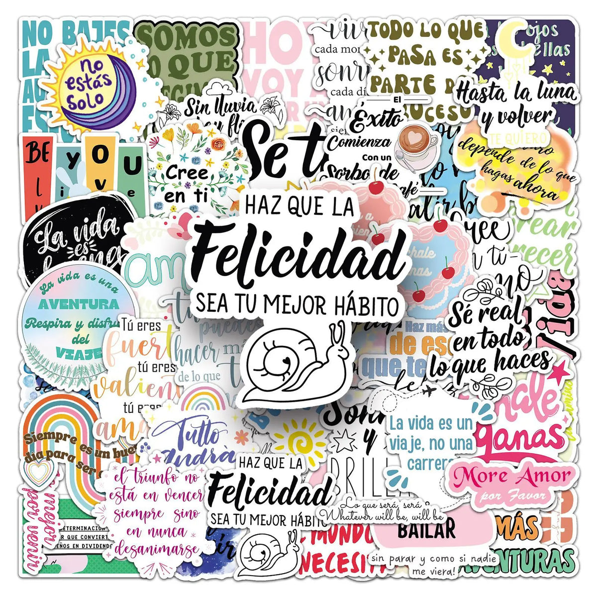 autocollants graphiques divers motifs brillants scrapbooking 50 pièces stickers décoratifs inspirants phrases motivantesscrição