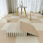 tapis sol modulable carreaux géométriques orange gris beige moderne fonctionnel clips