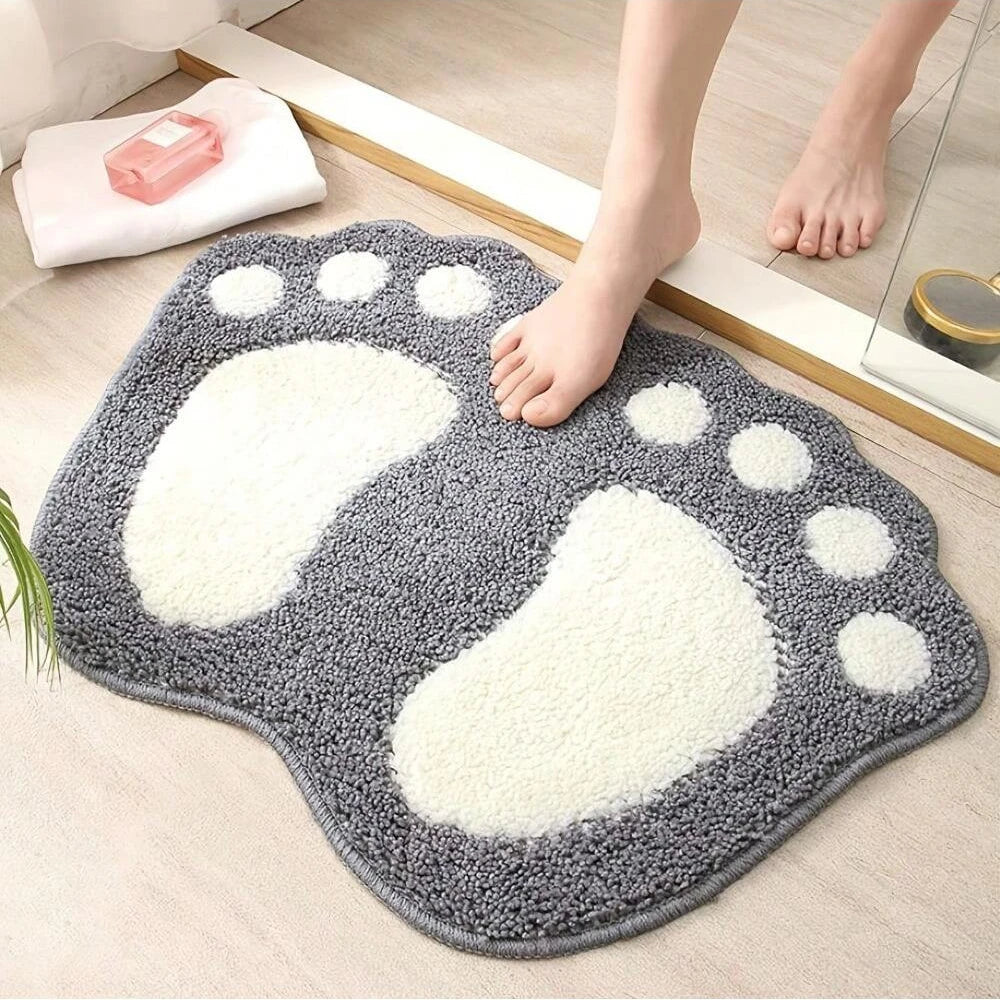 tapis bain gris blanc empreintes pieds doux moelleux moderne absorption d'eau