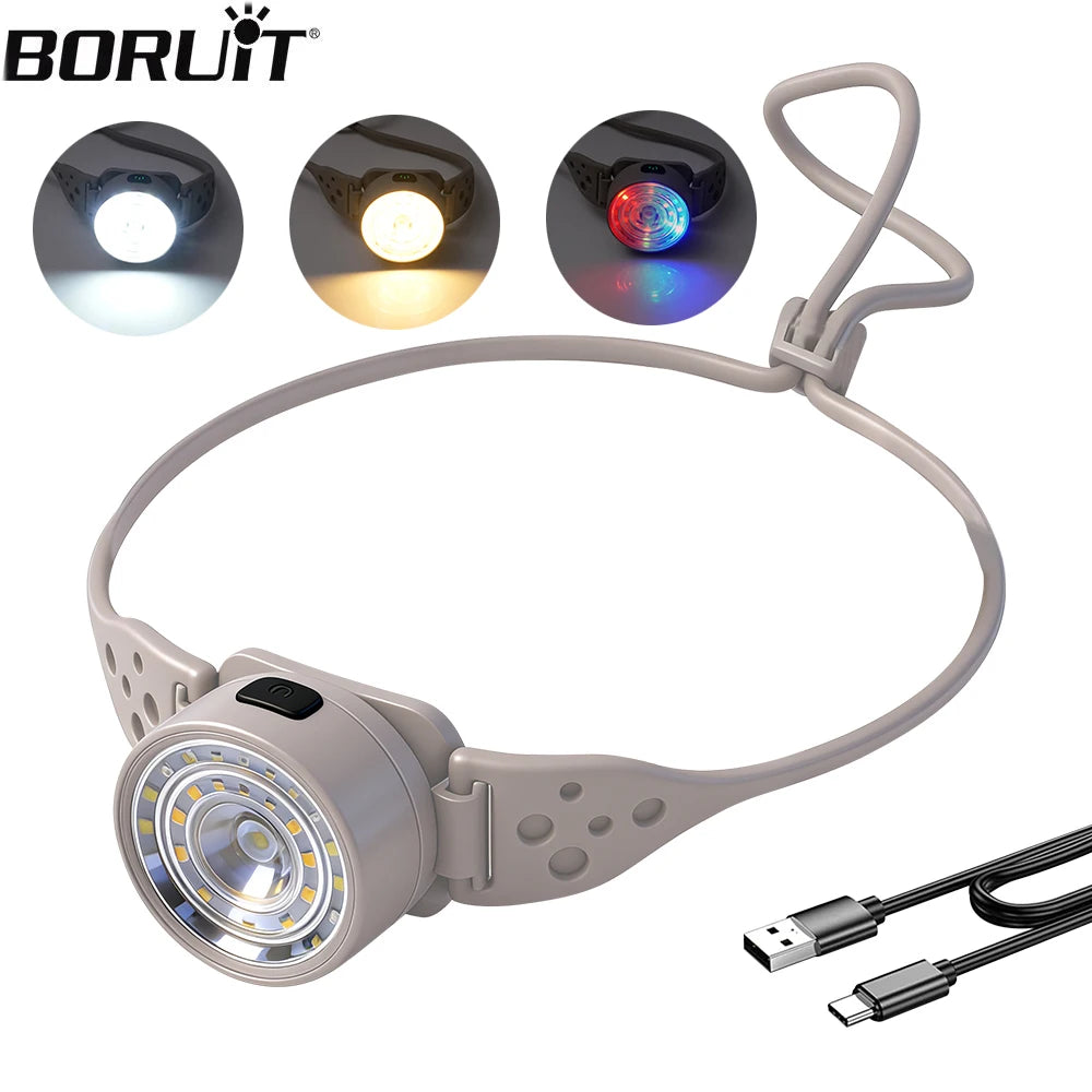 lampe frontale led rechargeable usb camping pêche étanche mode clip gris moderne
