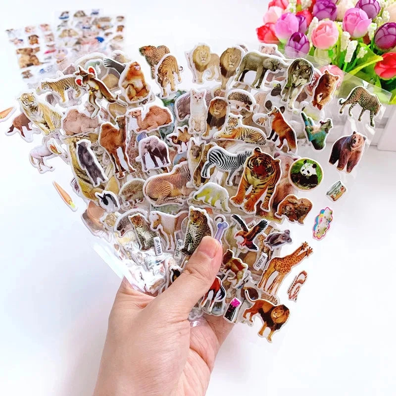 sticker animal multicolore réaliste adhésif scrapbooking diy bricolage enfant kawaii 10 feuilles