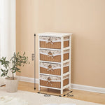 meuble tiroirs blanc rustique paniers osier tissu beige vintage chambre coucher minimaliste moderne