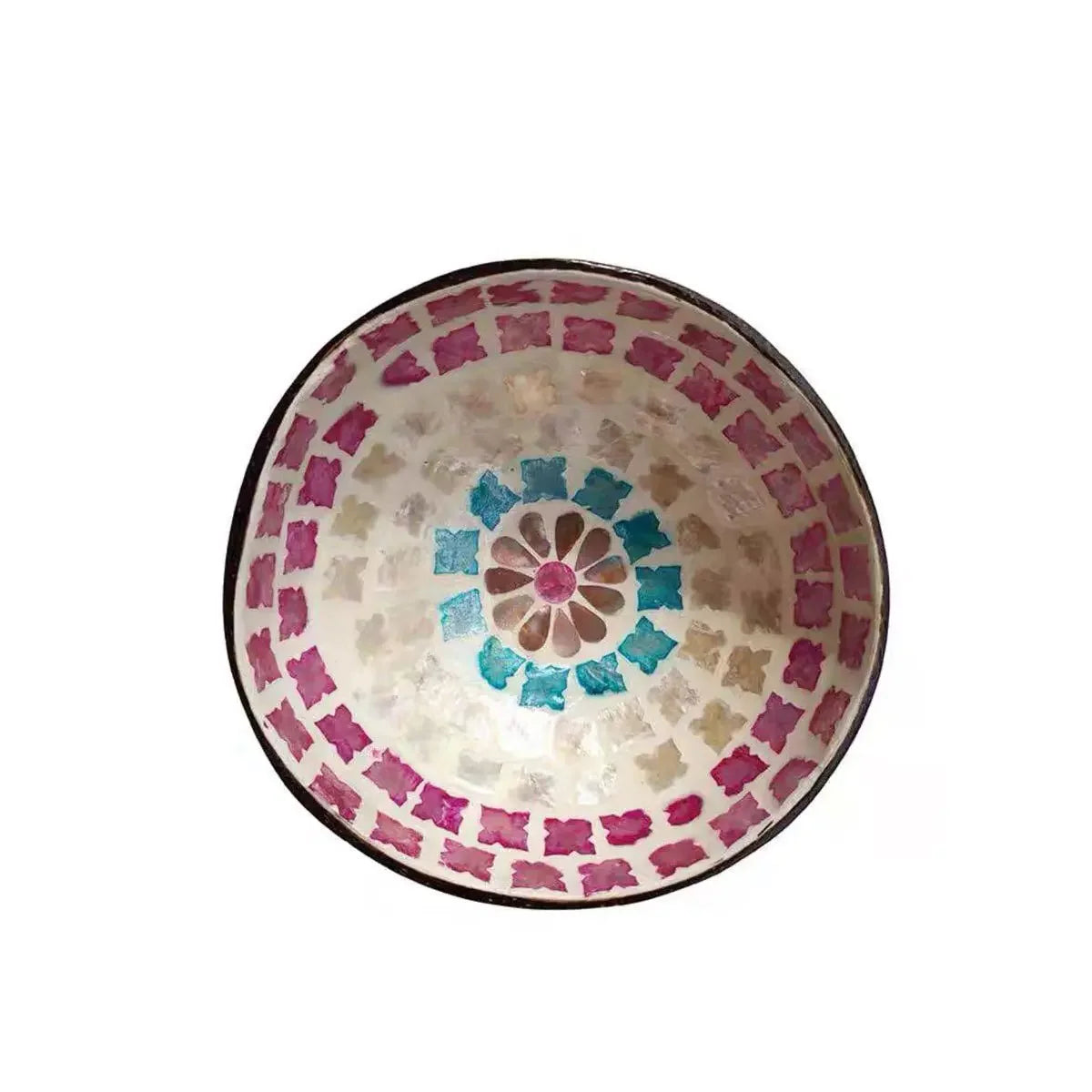 bol décoratif coquille coco artisanal mosaïque bois rangement bijoux clés maison