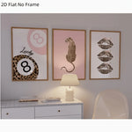 affiches murales moderne léopard rose chiffre lucky cadres bois salon chambre