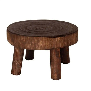 tabourets rustiques bois brun foncé plateau jardin minimaliste plantes decoration extérieur
