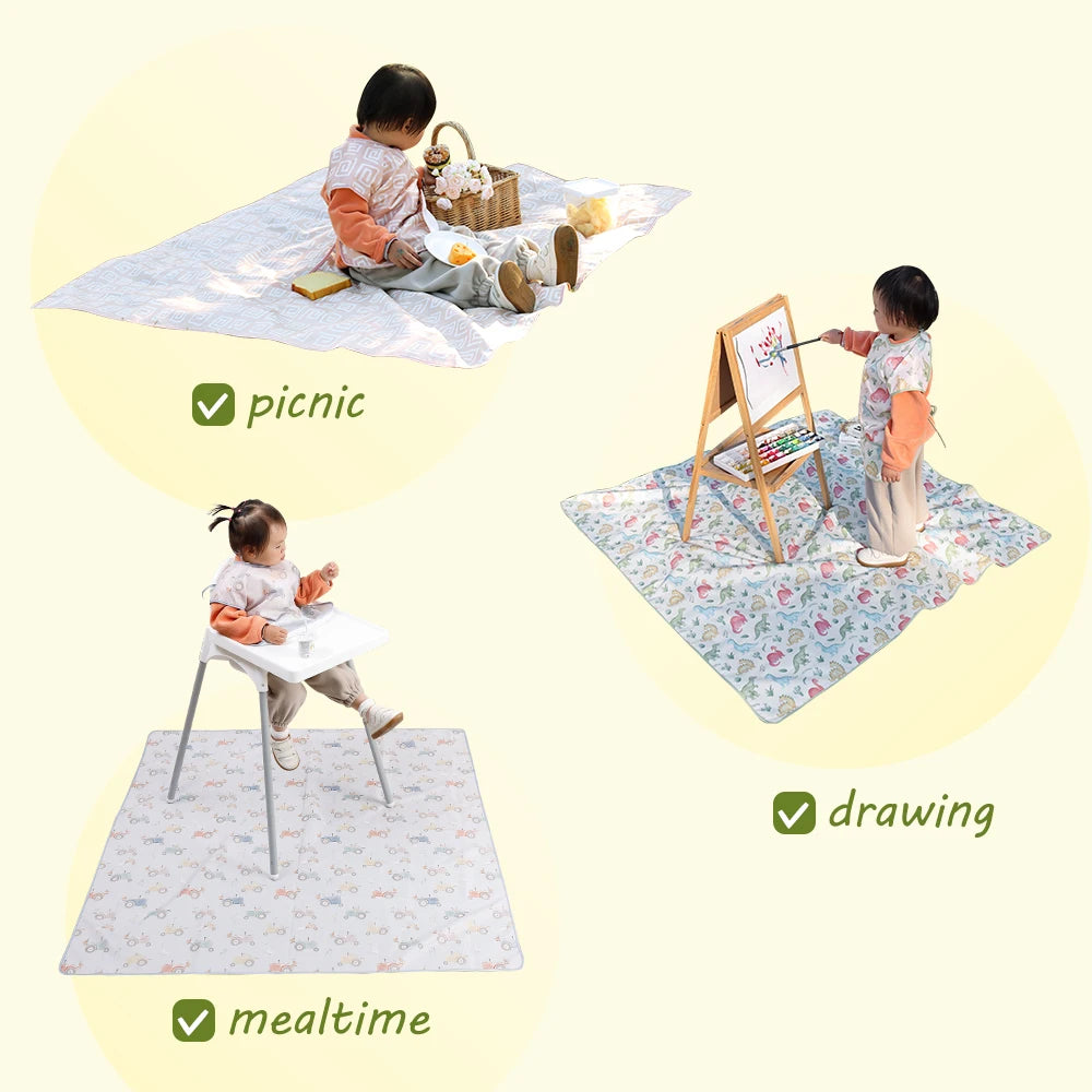 tapis imperméable anti dérapant blanc bleu orange vert motif tracteurs dinosaures moderne enfant