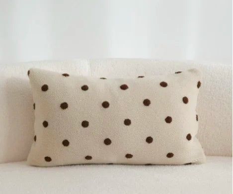 taies d'oreiller modernes beige brodées points blancs coton polyester 45x45cm