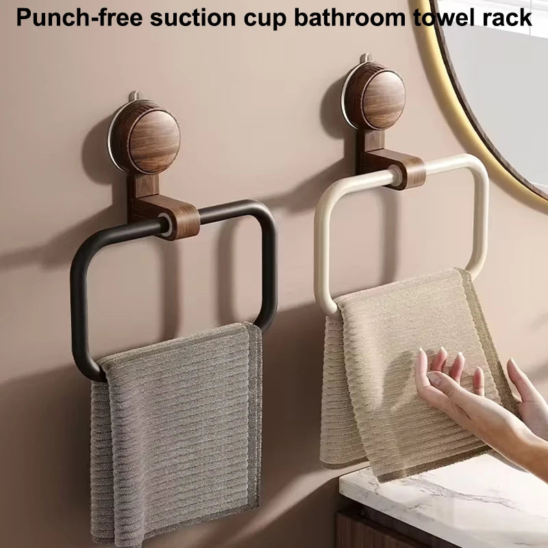 porte serviettes mural succion noir beige marron clair poignée bois moderne rustique salle bain