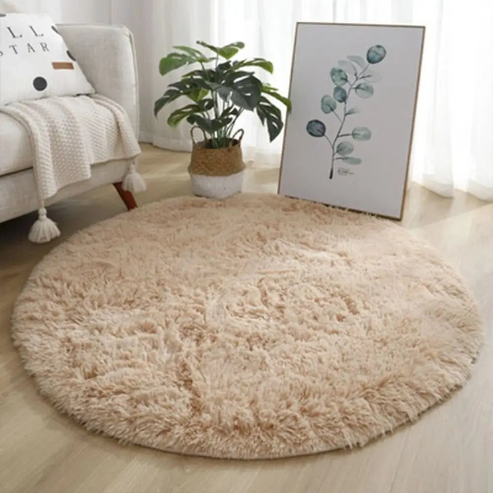 tapis rond doux fourré couleur unie moderne rose marron vert violet beige