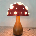lampe poser led rouge blanche texture bois moderne points blancs chapeau