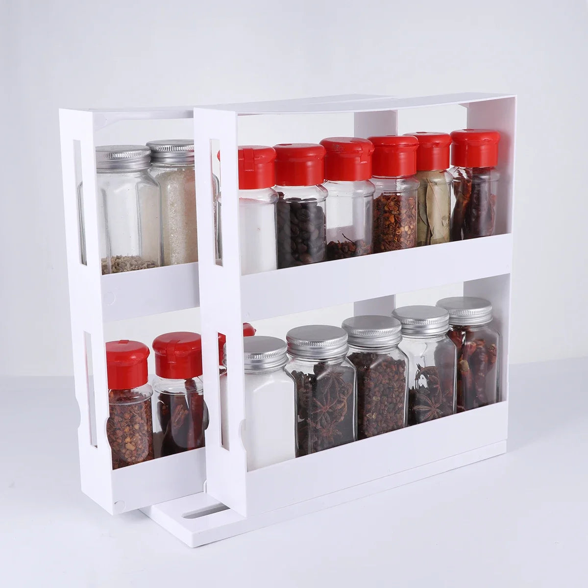 rangement rotatif épices deux niveaux blanc moderne organisation cuisine efficace astucieux transparent opaque