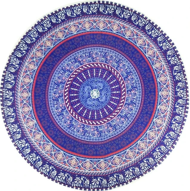 serviette plage ronde motif mandala boho chic coton polyester décorative grande plage été