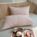 lot taies d'oreiller coton rayures rose clair modernes minimalistes douces lit maison