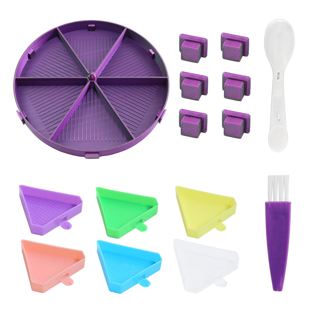palette broderie moderne six compartiments pinceau brosse multicolores violet bleu rose